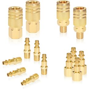 1/4 Air Hose Fittings Quick Connect Brass Air Coupler and Plug Kit, 1/4 NPT Air Tool Fittings 1/4" Air Compressor Accessories & Attachments, Air Compressor Fittings Kit, 14 Count