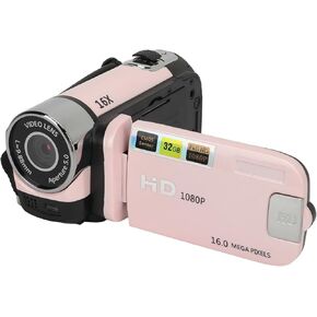 1080P 16MP Camcorder, 16X Digital Zoom Vlogging Cam Corder Recorder Video Camera Camcorder 2.4inch 360 Degrees Rotation Screen DV Camera with Battery Fill Light Supports 32GB