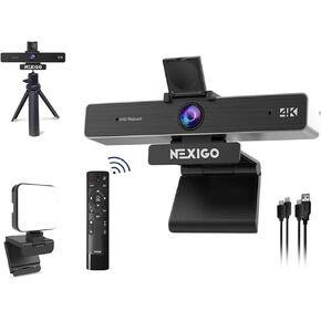 KITS NEXIGO 4K WebCAM COTS ، Zoom Certified ، N950P Web Camera with Remote ، Sony Starvis Sensor ، 5x Digital Zoom ، Steed Tripod Stand ، Fideo Conference Lighting ، for Zoom Skype Teams Twitch