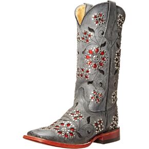 Mens Blaze Embroidered Square Toe Casual Boots Mid Calf - Brown - Size 8.5 D