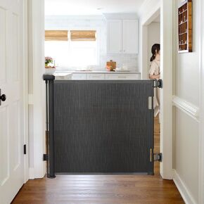 Retractable Baby Gate,Mesh Baby Gate or Mesh Dog Gate,33" Tall,Extends up to 55" Wide,Child Safety Gate for Doorways, Stairs, Hallways, Indoor/Outdoor, Grey