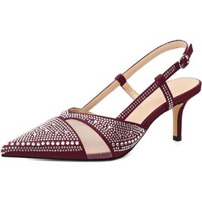 AUMOTED Women Low Heel Pumps Slingback Heels Elegant Pointed Toe 2.5 Inch Heels with Rhinestone Dressy Pumps