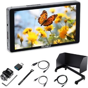 FEELWORLD P6XL 6 Inch Aluminium Built-in Battery DSLR Camera Field Monitor Touch Screen 4K HDMI Input and Output High Brightness 1200nit 3D LUT Out Weight 330g