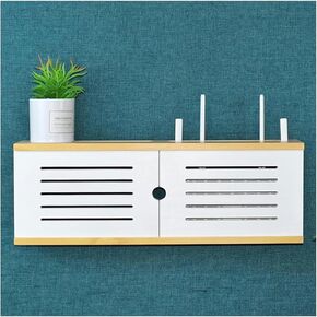 Router Storage Box,Cable Box wall Mount, Router Shelf, Wooden Router Fenches Power Strip and Cable Management Storage Box for Bedroom Living Room(Dark Blue)