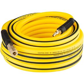 Hybrid Air Hose Lead-In 3/8"ID x 10FT, 300PSI Durable, Lightweight, With 1/4" Brass Coupler and Plug, Bend Restrictors, Yellow&Black(10’)