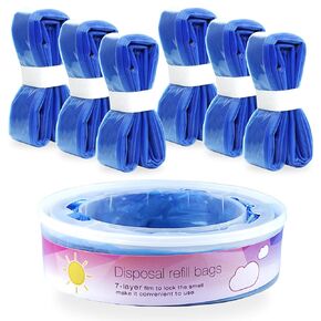 6 Pack Jumbo 28 FT Diaper Pail Refills Bags Compatible with Diaper Genie and Munchkin Pails (Including a Non-Original Cartridge + 6 pcs 28 FT Diaper Pail Refills)