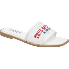 True Religion Women’s Mesh Denim Slide Sandals – Logo Strap, Casual Slip-On Comfort in Saudi Arabia