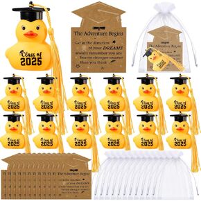 Yaomiao 48 Set Graduation Rubber Ducks with Grad Cap Bulk Class of 2025 Graduation Decorations with Card and White Organza Grad Rubber Ducks Gifts for Pool Swimming Party Favors
