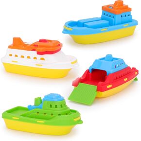 Toyland® Pack of 4 Colourful Toy Boats - Cargo, Cruise, Fishing & Container Ships - Kids Floating Water Toys - Pool & Bathtime Toy