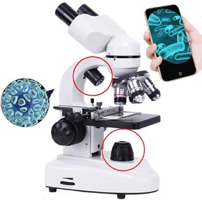 Binocular Compound Microscope with Microscope Slide Set, Powerful Biological Microscope Suitable for School, Laboratory and Home Education