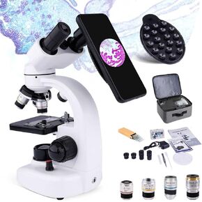 Binocular Compound Microscope - Microscope Slides/Bag Set/30 Sample Adapters/Powerful Mobile Biological Microscope for Laboratory