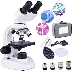 Binocular Compound Microscope - Microscope Slides/Bag Set/30 Sample Adapters/Powerful Mobile Biological Microscope for School Lab (20000X)