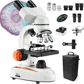 40x-2000x Binocular Compound Laboratory Microscope with 10x 25x Eyepieces, Double Layer Mechanical Turntable and Dual LED Illumination