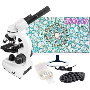 20000X Binocular Microscope for Adults & Students, LED Illumination, 45° Tilt, Five Color Filter, with Phone Holder & Specimen Kits