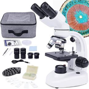40X-1000X Binocular Microscope, Dual LED Illumination, WF10X & WF25X Eyepieces, Phone Adapter, for Teaching & Lab Applications
