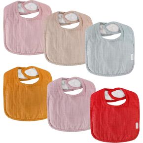 Premium 100% Cotton Muslin Bibs for Drooling & Teething,Soft & Absorbent,Adjustable Snap 6 Pack for Boys & Girls
