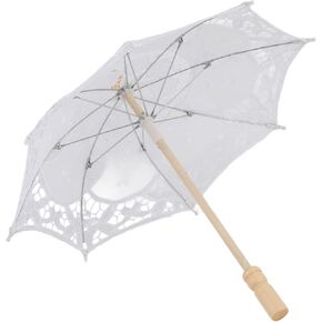 Bridal Lace Umbrella | Wedding Photography Prop/Party Decoration | Elegant Cotton Canopy with Wooden Handle | White/Beige