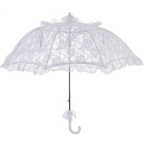 Elegant White Lace Umbrella For TeaParty And Wedding Decor Rose Pattern Parasol For Bride Wedding Photography Props