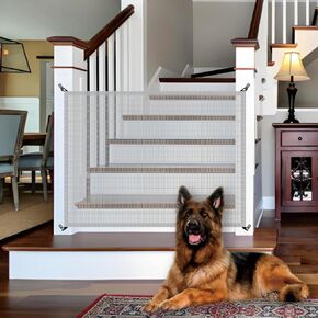 Dulepax Dog Gate for Stairs Mesh Baby Gate 30" Hx36 W Dogs Screen for Stairways Doorways, High Density Elastic Pet Gate Indoor Safety with Metal Hooks