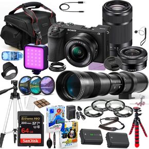 Sony a6700 Mirrorless Camera with 16-50mm & 55-210mm Lens Bundle + 420-800mm Zoom Telephoto Lens + Premium Accessory Package Including 64GB Extreme Memory, LED, Software & More (36 Pieces)