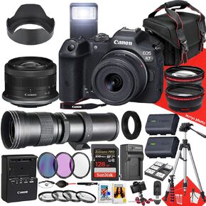 Canon EOS R7 Mirrorless Camera with 18-45mm and 420-800mm Lens + 128 GB Memory + Hood + Monopod + Filters + Tripod + More (32pc Bundle) (Renewed)