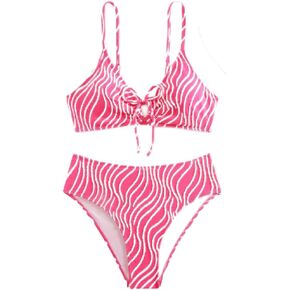 Catalpalev Women's Two Piece Swimsuit High-Waisted Slimming Solid Color Neckline Bikini Set Quick Dry Beach Swimwear