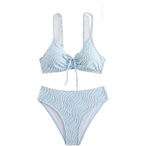 Catalpalev Women's Two Piece Swimsuit High-Waisted Slimming Striped Bikini Set Quick Dry Beach Swimwear Bathing Suit
