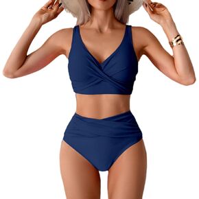 Catalpalev 2025 Women's Two Piece Solid Color Swimsuit High-Waisted Slimming Bikini Set Quick Dry Beach Swimwear