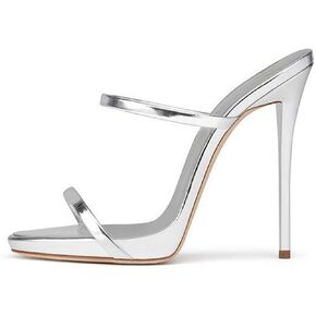 Sexy Open Toe women's sandals Platform Stiletto orange heels Silver Women Two Straps Mules Slip on Slingback Party Prom Evening Dance Shoes