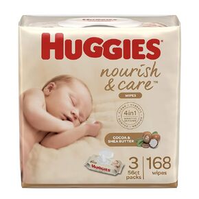 Huggies Nourish & Care Baby Wipes, Scented, 3 Flip-Top Packs (168 Wipes Total.)56 Count (Pack of 3)