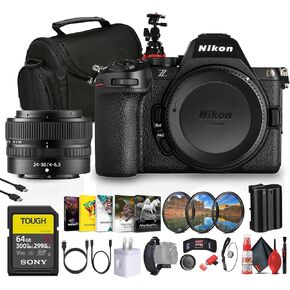 Nikon Z5 II Mirrorless Camera with 24-200mm f/4-6.3 VR Lens (1688) | Full-Frame 24.5MPs + 64GB Card + Lens Filter Kit + Camera Bag + Tripod + USB-C Cable + Cleaning Kit + Strap + More (Renewed)