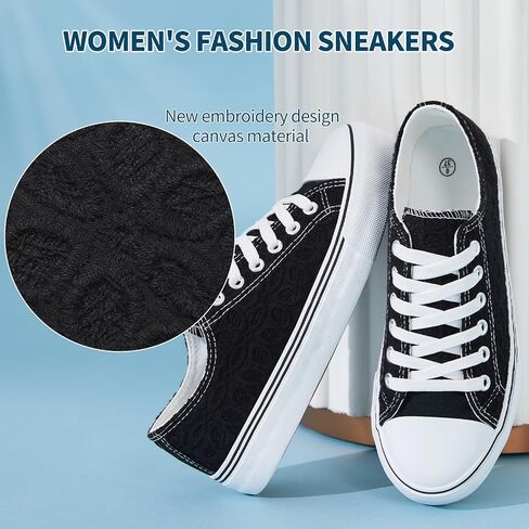HYPOCRUTE Womens White Tennis Shoes Embroidered Flower Low Top Women Canvas Shoes Women’s Fashion Sneakers in Kuwait