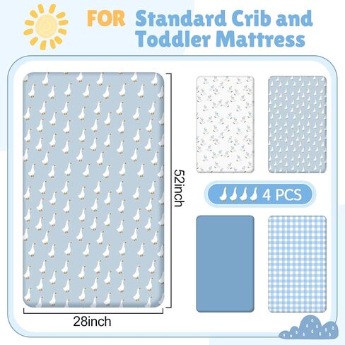 4 Pack Silly Goose Crib Fitted Sheet for Boys Girls - 52" x 28" Fitted Baby Sheet with Goose and Gingham Style for Standard Mattress Gift Set, Microfiber & Soft Breathable(Green) in Saudi Arabia