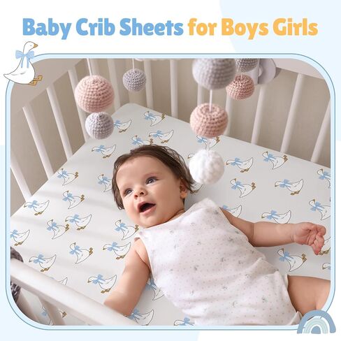 4 Pack Silly Goose Crib Fitted Sheet for Boys Girls - 52" x 28" Fitted Baby Sheet with Goose and Gingham Style for Standard Mattress Gift Set, Microfiber & Soft Breathable(Green) in Saudi Arabia