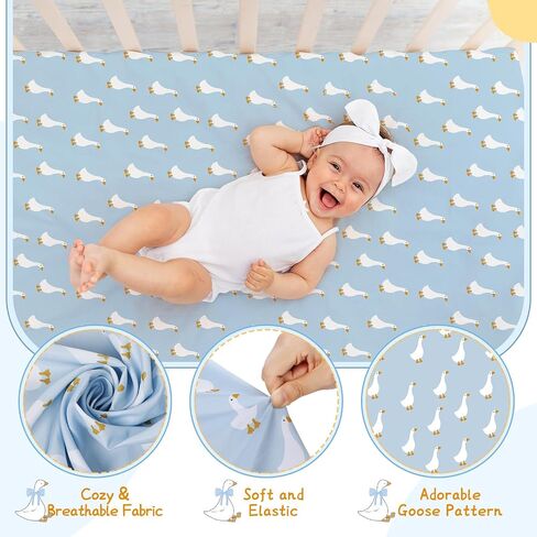 4 Pack Silly Goose Crib Fitted Sheet for Boys Girls - 52" x 28" Fitted Baby Sheet with Goose and Gingham Style for Standard Mattress Gift Set, Microfiber & Soft Breathable(Green) in Saudi Arabia
