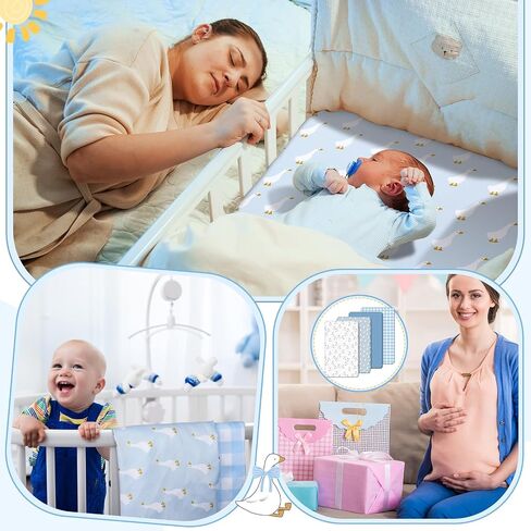 4 Pack Silly Goose Crib Fitted Sheet for Boys Girls - 52" x 28" Fitted Baby Sheet with Goose and Gingham Style for Standard Mattress Gift Set, Microfiber & Soft Breathable(Green) in Saudi Arabia