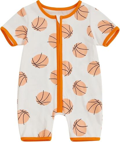 Newborn Infant Baby Boy Game Day Outfit Short Sleeve Basketball Jumpsuit One Piece Summer Zipper Romper Clothes in Saudi Arabia