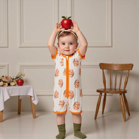 Newborn Infant Baby Boy Game Day Outfit Short Sleeve Basketball Jumpsuit One Piece Summer Zipper Romper Clothes in Saudi Arabia