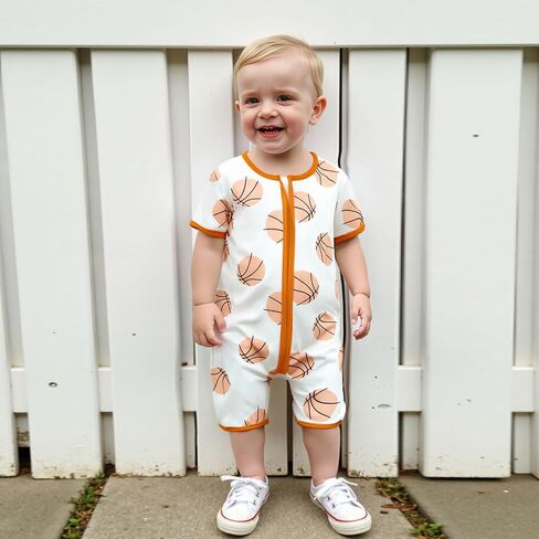 Newborn Infant Baby Boy Game Day Outfit Short Sleeve Basketball Jumpsuit One Piece Summer Zipper Romper Clothes in Saudi Arabia
