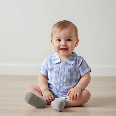 Karuedoo Newborn Infant Baby Boy Summer Clothes Plaid Shirt Romper Short Sleeve Jumpsuit Button Down Collared Bodysuit in Saudi Arabia