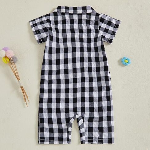 Karuedoo Newborn Infant Baby Boy Summer Clothes Plaid Shirt Romper Short Sleeve Jumpsuit Button Down Collared Bodysuit in Saudi Arabia