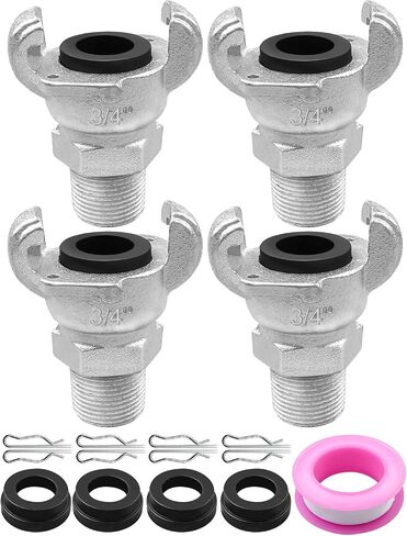 0.75" NPT Air Hose Fitting, Universal Chicago Fitting Equipped With 4 Washers And 8 Clips, 3/4 Inch Iron Male Universal Coupling, 4 Pack in Saudi Arabia