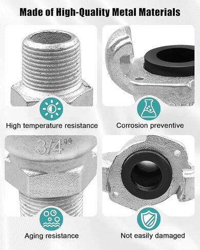 0.75" NPT Air Hose Fitting, Universal Chicago Fitting Equipped With 4 Washers And 8 Clips, 3/4 Inch Iron Male Universal Coupling, 4 Pack in Saudi Arabia