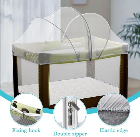 حزمة N Play Tent Cover-غطاء Bassinet لـ Pack N Play/Travel Crib/Mini Crib/Playpen ، غطاء صافل Mosquito Bassinet مع سحابات ثنائية الاتجاه (أبيض) in Kuwait