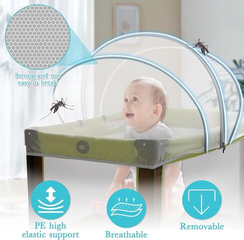 حزمة N Play Tent Cover-غطاء Bassinet لـ Pack N Play/Travel Crib/Mini Crib/Playpen ، غطاء صافل Mosquito Bassinet مع سحابات ثنائية الاتجاه (أبيض) in Kuwait