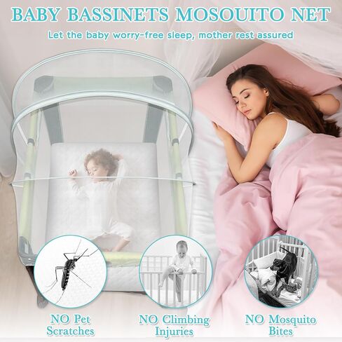 حزمة N Play Tent Cover-غطاء Bassinet لـ Pack N Play/Travel Crib/Mini Crib/Playpen ، غطاء صافل Mosquito Bassinet مع سحابات ثنائية الاتجاه (أبيض) in Kuwait