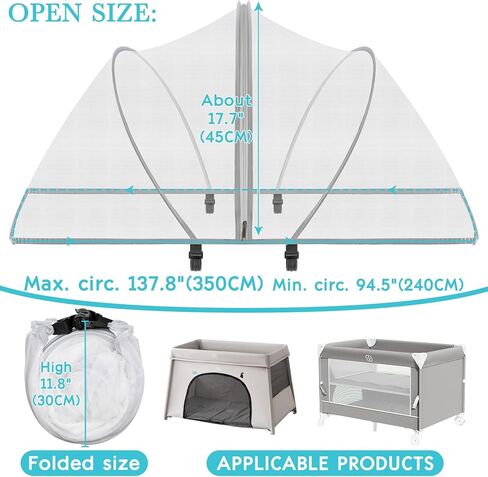 حزمة N Play Tent Cover-غطاء Bassinet لـ Pack N Play/Travel Crib/Mini Crib/Playpen ، غطاء صافل Mosquito Bassinet مع سحابات ثنائية الاتجاه (أبيض) in Kuwait