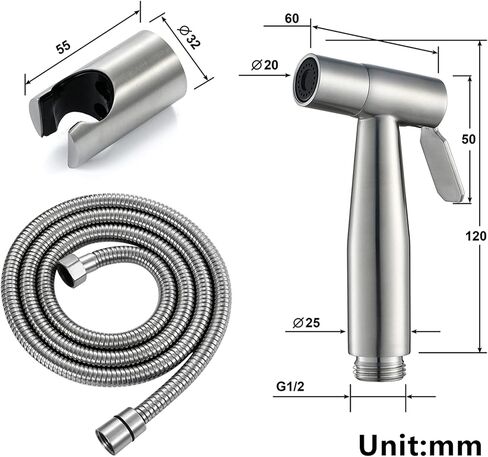 HandheldSprayer Quality Stainless Steel Supercharge Cloth Diaper Sprayer Set BrushedSprayer with Stainless Steel Shower Hose and Bracket,Black(Brushed) in Kuwait