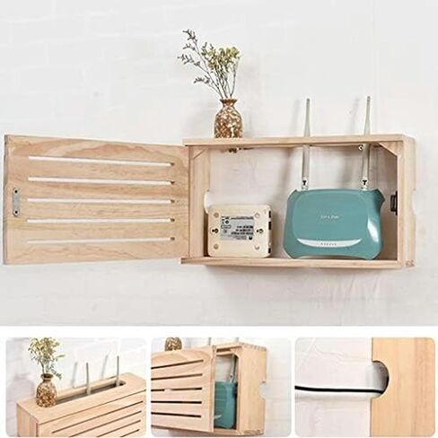 مربع جهاز التوجيه wifi ， رف جهاز التوجيه ， تخزين جدار رف رف جدار جدار التوجيه حامل الجدار العائم على الجرف المركب المنزل وجهاز التوجيه القابل للتعديل (42 * 11 * 23.5 سم) in Kuwait