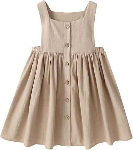 Toddler Baby Girls Dress Sleeveless Button Down Dress Kids Summer Cotton Linen Beach Butterfly Sundress in Saudi Arabia